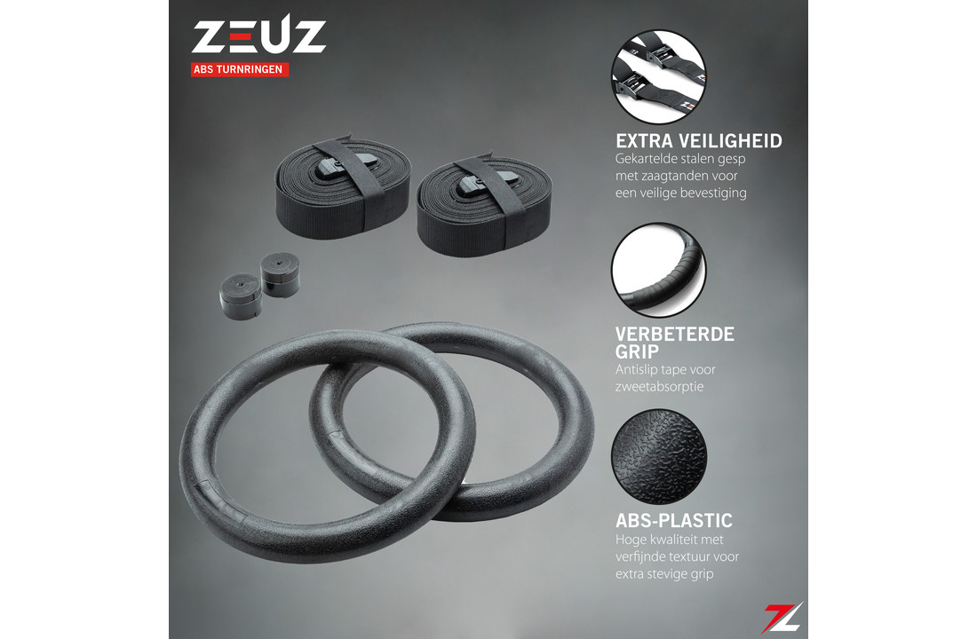 ZEUZ® ABS Turnringen voor Fitness, Crossfit & Calisthenics – Gymnastiek Ringen – Krachttraining – Incl. Ophangbanden - Zwart