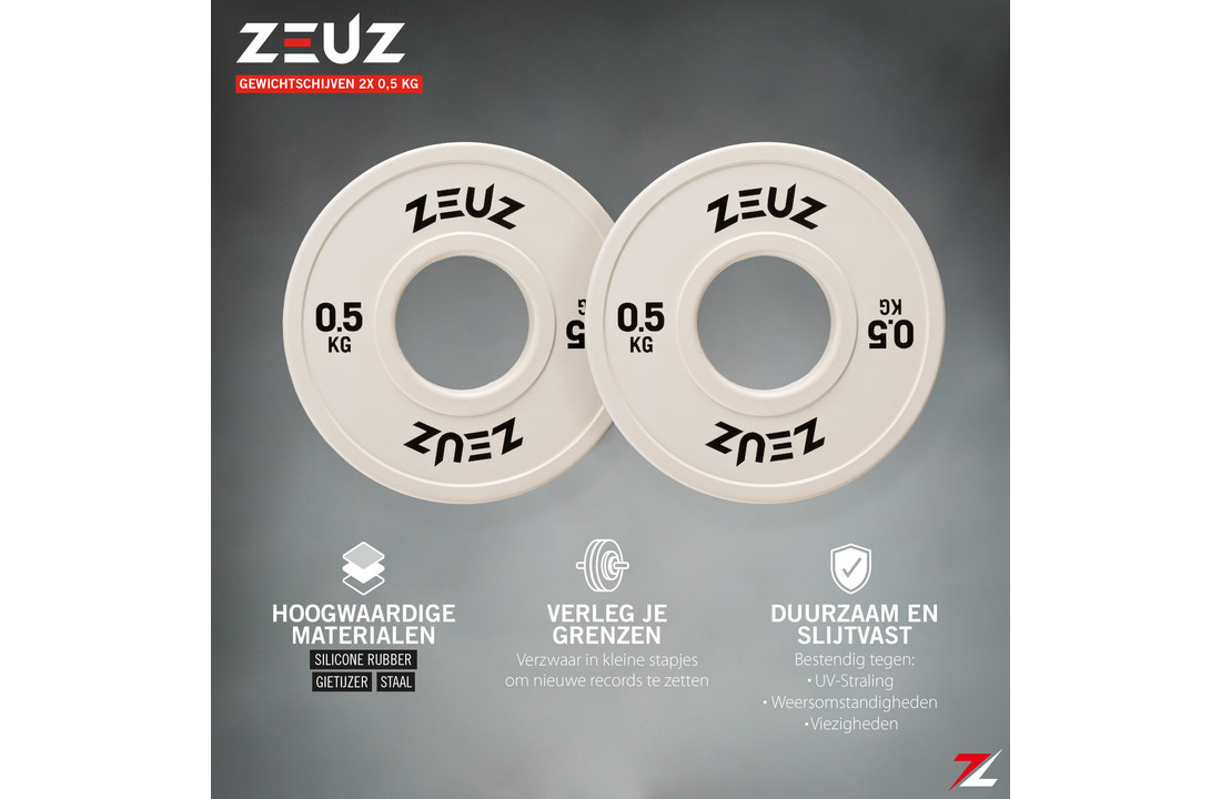 beheerder Collega Halve cirkel ZEUZ® Halterschijf 2 Stuks 0.5 KG – 1 KG Gewichten Set – voor 50 mm Halter  – Crossfit & Fitness – Metaal & Rubber - ZEUZ