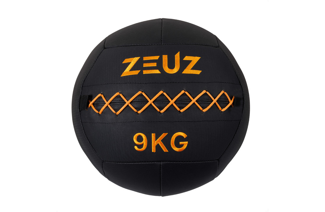 ZEUZ® Premium Wall Ball 9kg - Geschikt voor Crossfit & Fitness – PU Foam Vulling & Vinyl – 35 CM Diamter - Oranje