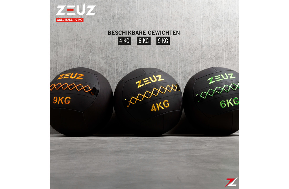 ZEUZ® Premium Wall Ball 9kg - Geschikt voor Crossfit & Fitness – PU Foam Vulling & Vinyl – 35 CM Diamter - Oranje