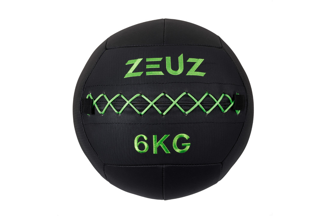 ZEUZ® Premium Wall Ball 6kg - Geschikt voor Crossfit & Fitness – PU Foam Vulling & Vinyl – 35 CM Diamter - Groen
