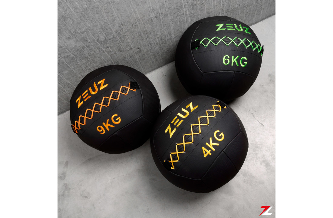 ZEUZ® Premium Wall Ball 6kg - Geschikt voor Crossfit & Fitness – PU Foam Vulling & Vinyl – 35 CM Diamter - Groen