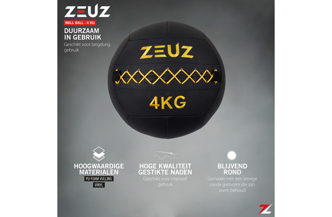 ZEUZ® Premium Wall Ball 4kg – Geschikt voor Crossfit & Fitness – PU Foam Vulling & Vinyl – 35 CM Diamter - Geel