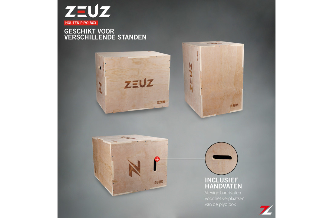 ZEUZ® Houten Plyo Box – Box Jump - voor Fitness & Crossfit – 3 Hoogtes in 51, 61 & 76 CM – 20, 24, 30 Inch