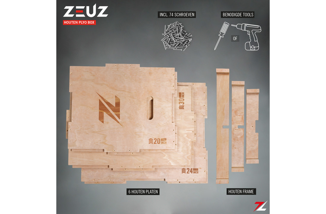 ZEUZ® Houten Plyo Box – Box Jump - voor Fitness & Crossfit – 3 Hoogtes in 51, 61 & 76 CM – 20, 24, 30 Inch
