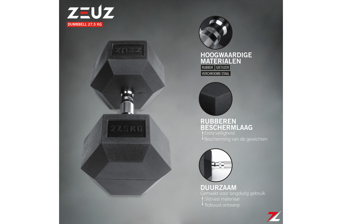 ZEUZ Hexa Dumbbell 1 Stuk 27,5 KG – Hexagon Gewichten