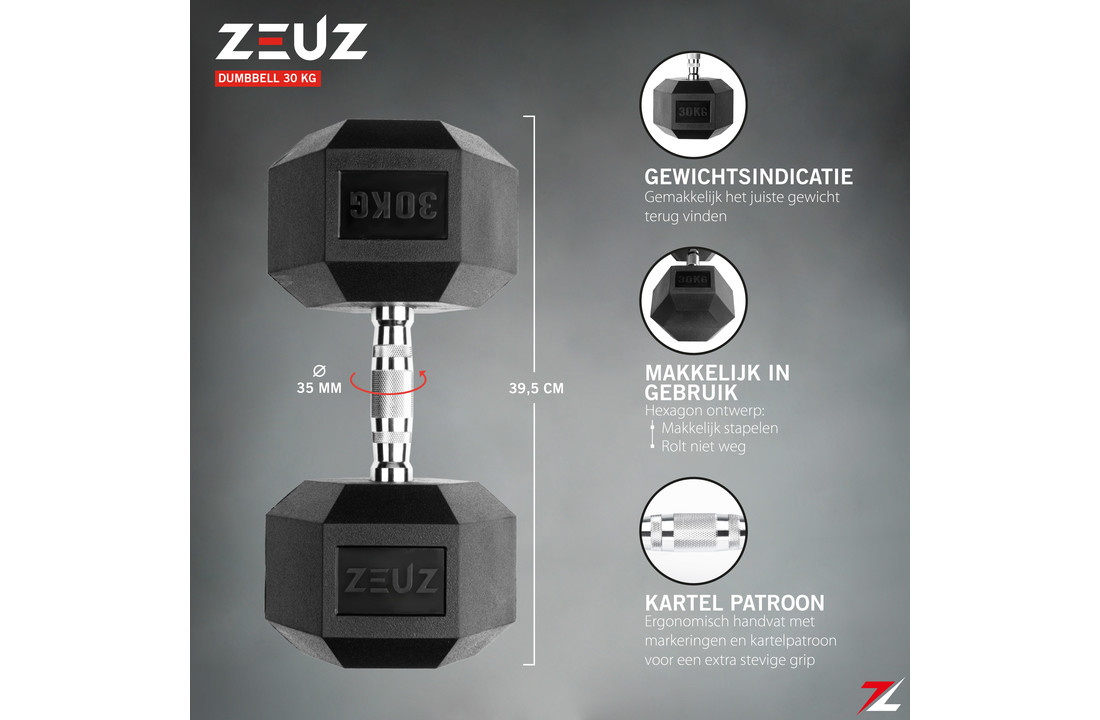 ZEUZ Hexa Dumbbell 1 Stuk 30 KG – Hexagon Gewichten