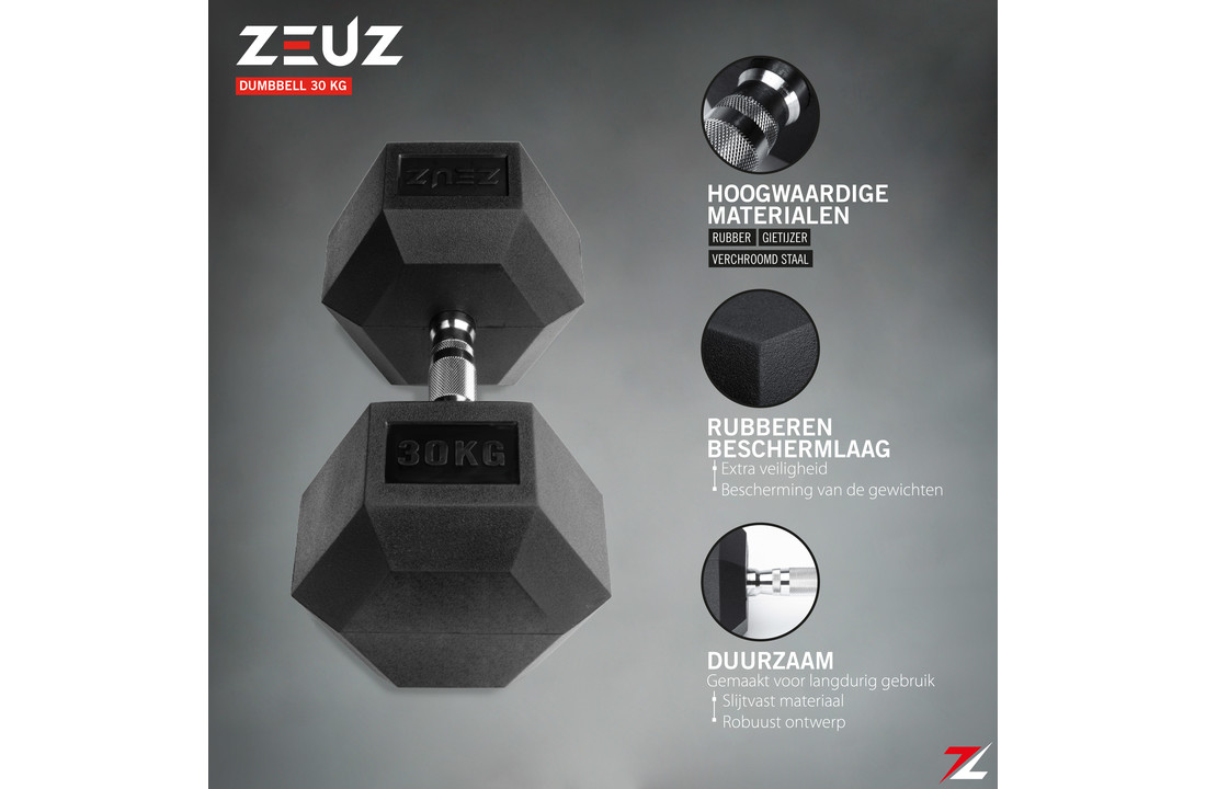 ZEUZ Hexa Dumbbell 1 Stuk 30 KG – Hexagon Gewichten