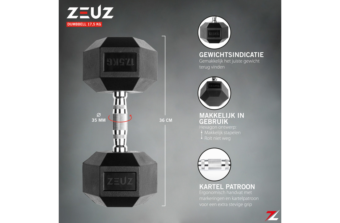 ZEUZ Hexa Dumbbell 1 Stuk 17,5 KG – Hexagon Gewichten
