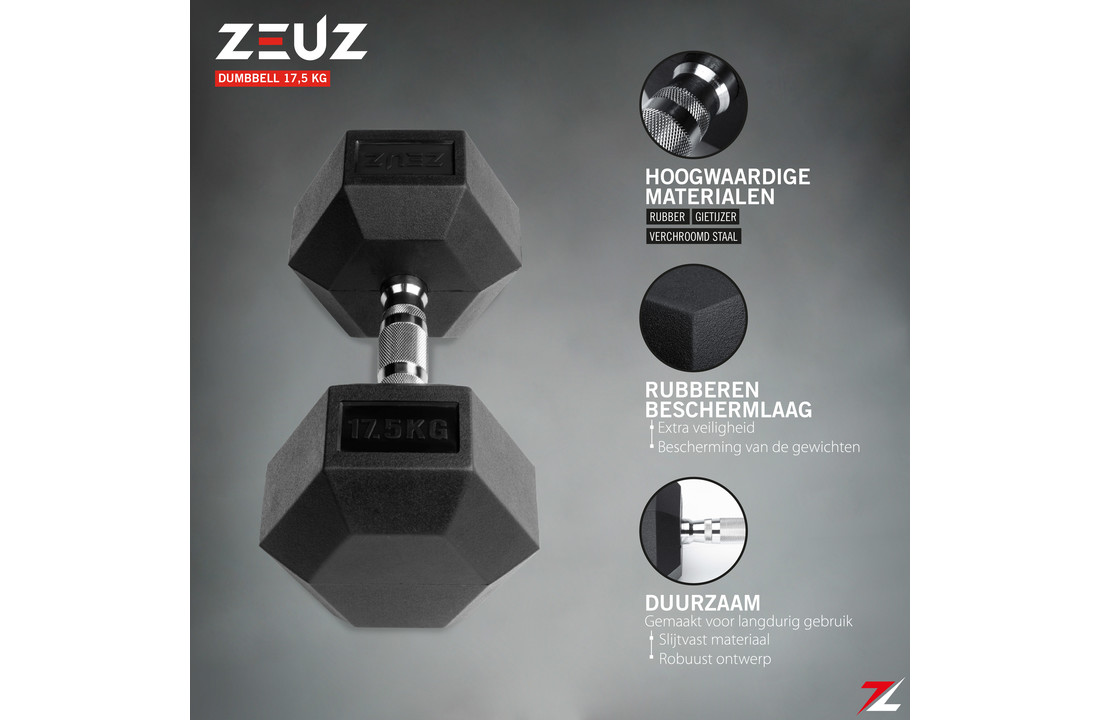 ZEUZ Hexa Dumbbell 1 Stuk 17,5 KG – Hexagon Gewichten