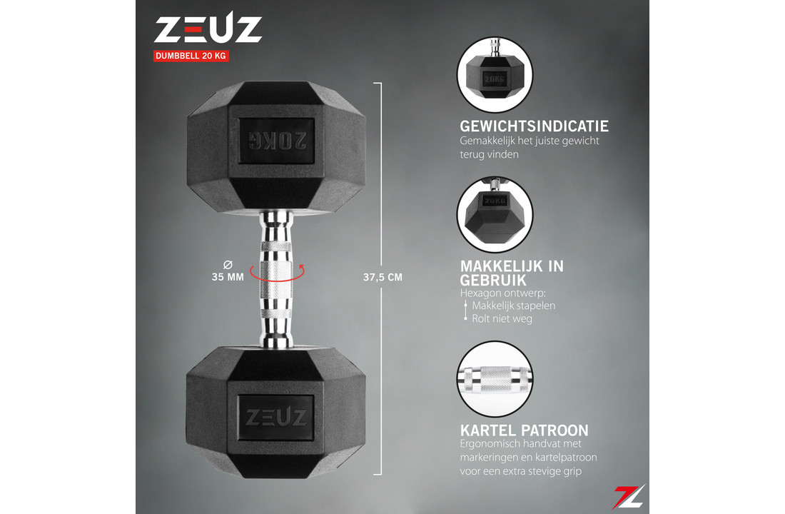 ZEUZ Hexa Dumbbell 1 Stuk 20 KG – Hexagon Gewichten
