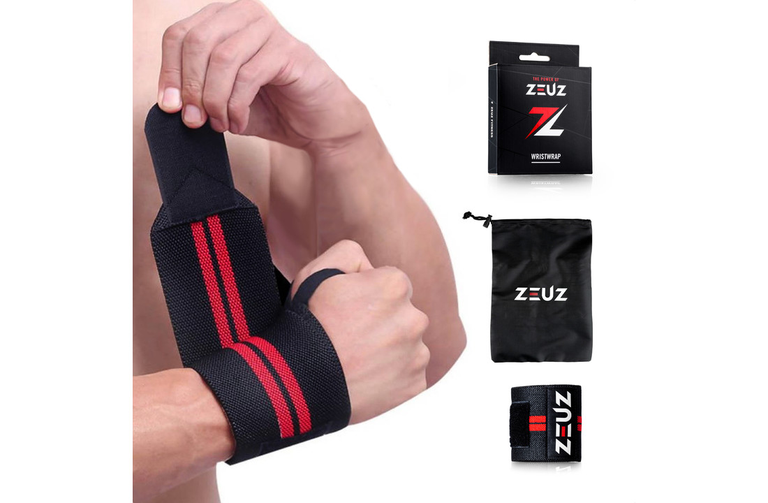ZEUZ® 1 Stuk Fitness & CrossFit Polsband - Wrist wraps – Krachttraining – Polsbrace – Rood & Zwart