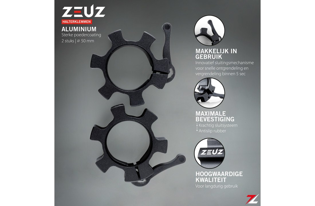 ZEUZ® 2 Stuks Aluminium 50 MM Haltersluiting & Halterklem – Halterstangsluiter – Barbell Lock Jaw – Zwart