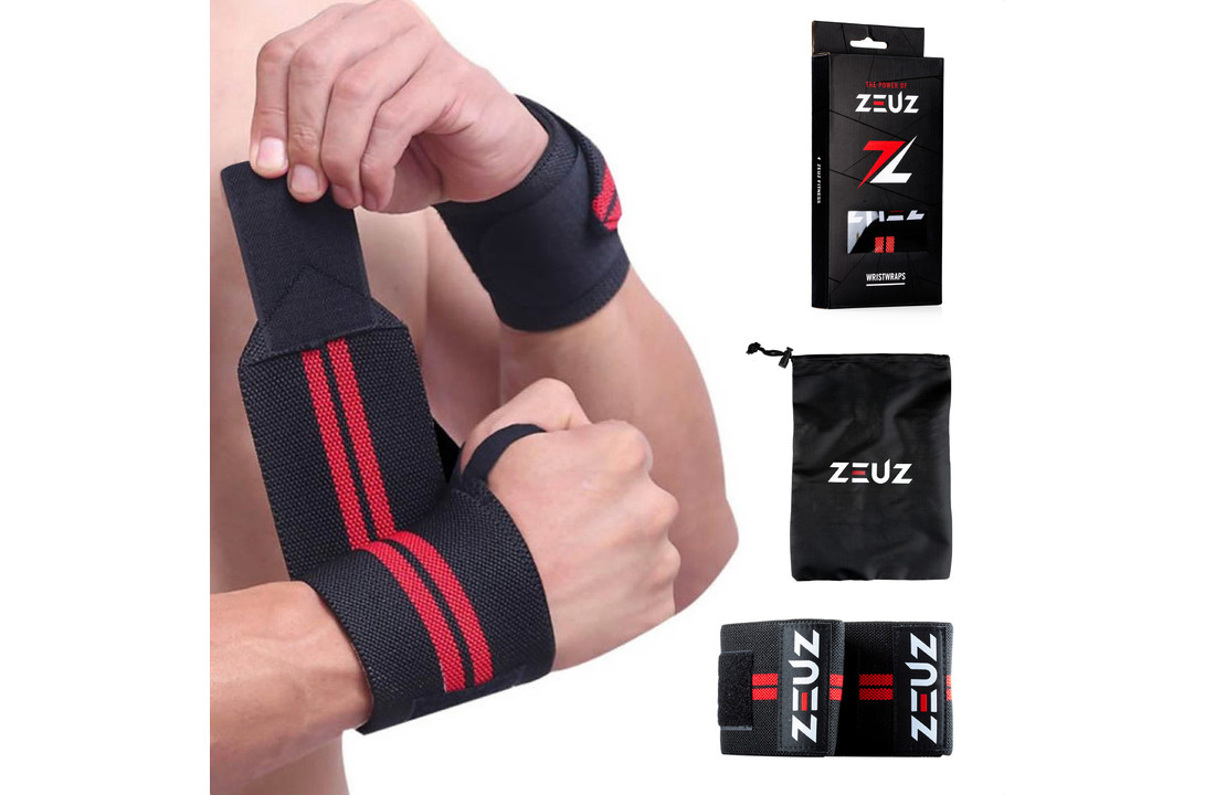 Reductor barbecue deugd ZEUZ® 2x Fitness & CrossFit Polsband - Wrist wraps – Krachttraining –  Polsbrace – Rood & Zwart - ZEUZ