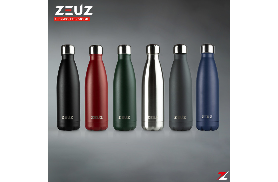 ZEUZ® Premium RVS Thermosfles & Drinkfles – Waterfles met Rietje - BPA Vrij – 500 ml - Donkerblauw