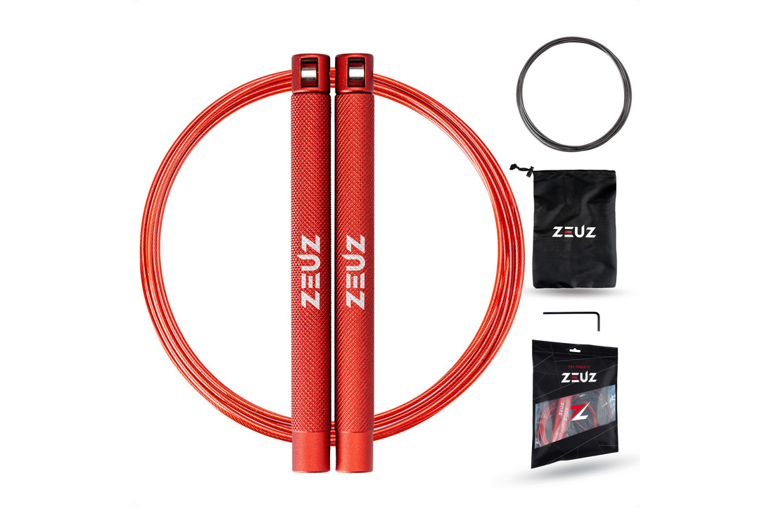 consensus Kwik Pellen ZEUZ® Professioneel Crossfit & Fitness Springtouw – Verstelbaar – Speed  Rope – Volwassenen – Rood - ZEUZ