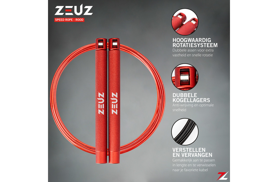 ZEUZ® Professioneel Crossfit & Fitness Springtouw – Verstelbaar – Speed Rope – Volwassenen – Rood