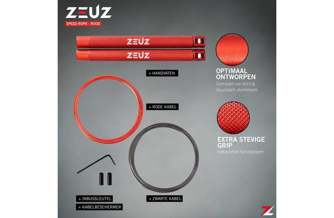 ZEUZ® Professioneel Crossfit & Fitness Springtouw – Verstelbaar – Speed Rope – Volwassenen – Rood