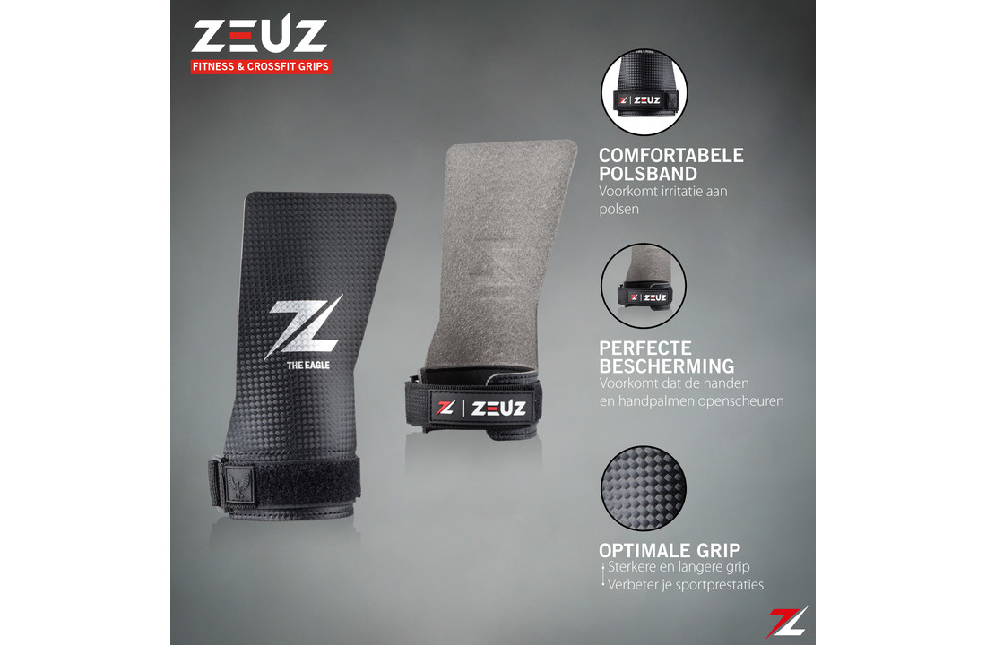 ZEUZ® Fitness & Crossfit Fingerless Grips – Sport Handschoenen – Turnen – Gymnastics – Zwart – Carbon