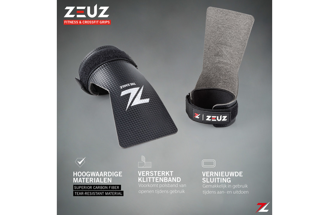 ZEUZ® Fitness & Crossfit Fingerless Grips – Sport Handschoenen – Turnen – Gymnastics – Zwart – Carbon