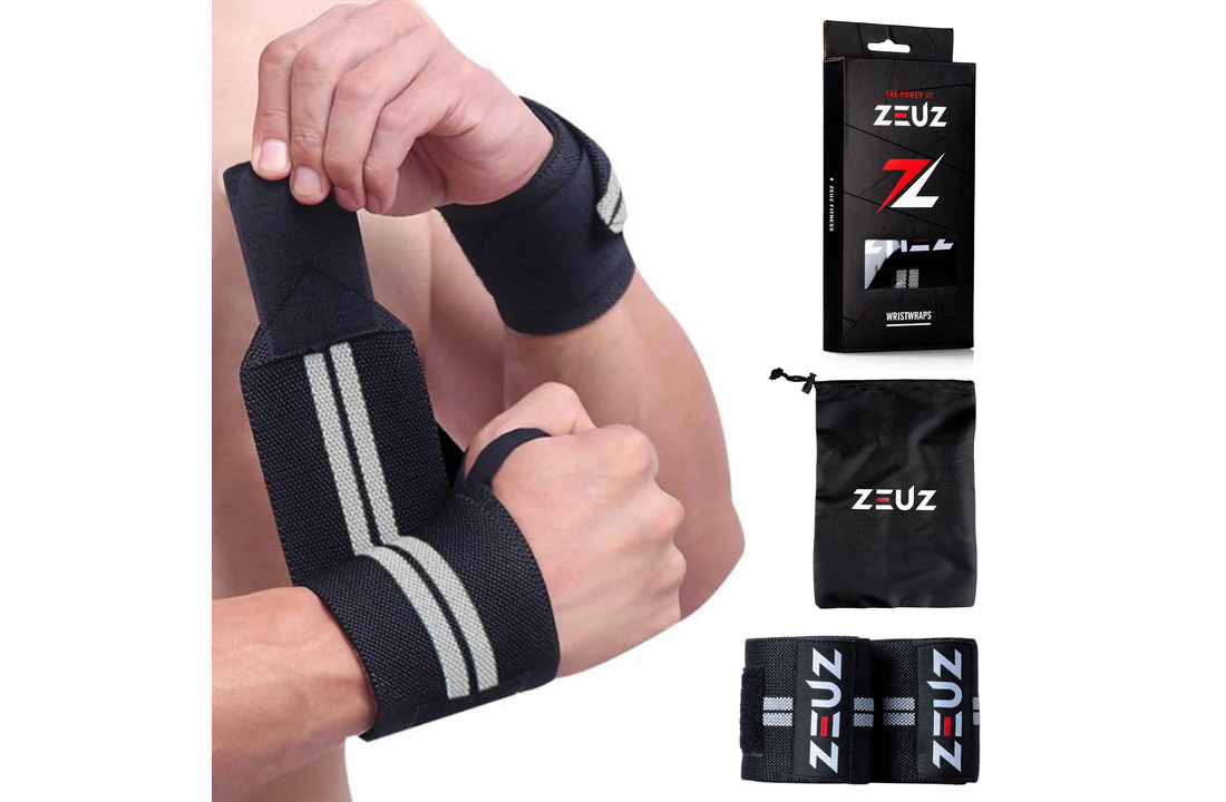 ZEUZ® 2x Fitness & CrossFit Polsband - Wrist wraps – Krachttraining – Polsbrace – Grijs & Zwart