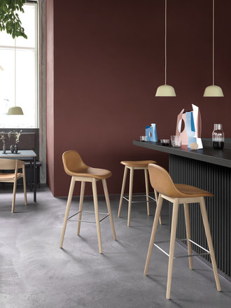 Muuto Fiber counter stool with backrest upholstered- wood base Muuto Fiber counter stool with backrest upholstered- wood base