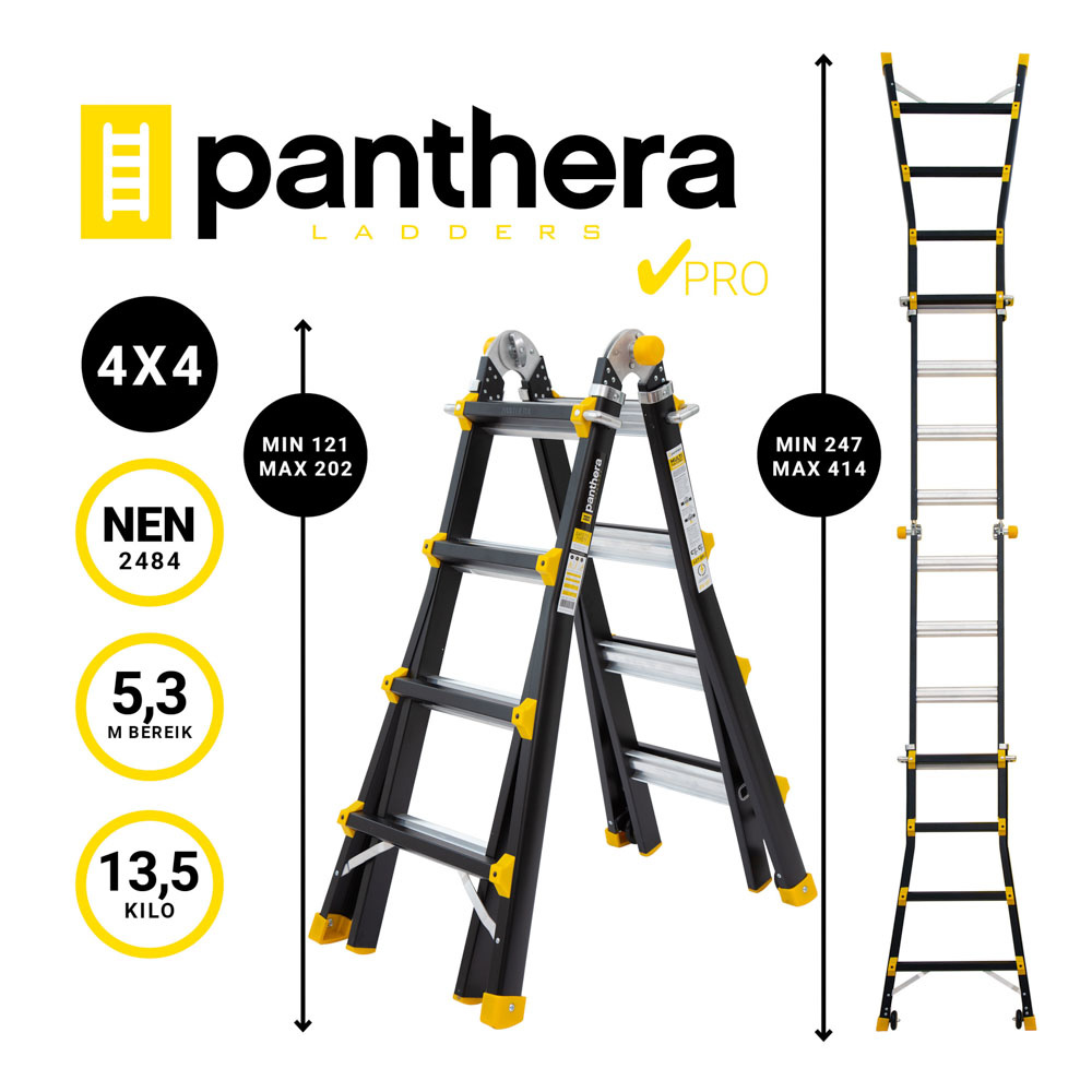 Vouwladder PRO telescopisch 4x4 black
