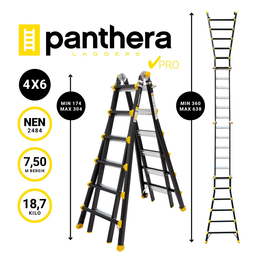 Vouwladder PRO telescopisch 4x6 black