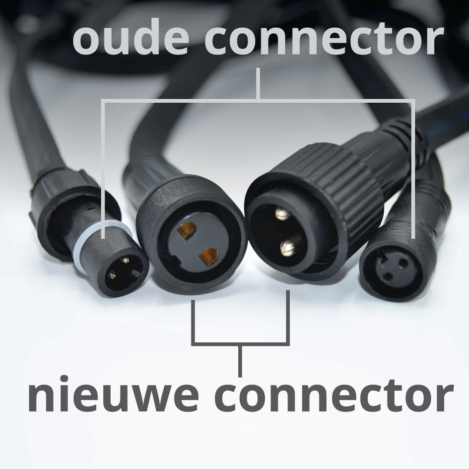Omvormer oude naar nieuwe connector van doorkoppelbare prikkabels