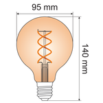 5W DNA spiraal lamp XL, 1800K, amber glas Ø95 - dimbaar