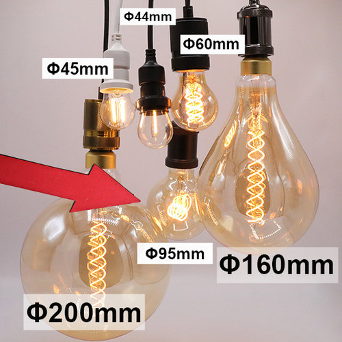 5W horizontale spiraal lamp XL, 1800K, amber glas Ø95 - dimbaar