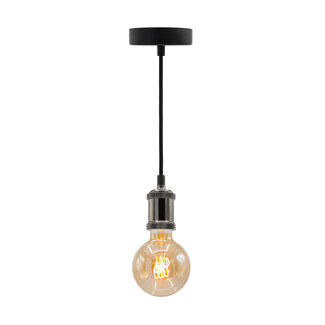 Moderne glanzende zwarte snoerpendel incl. 5W XL lamp, amber glas, 1800K, Ø95