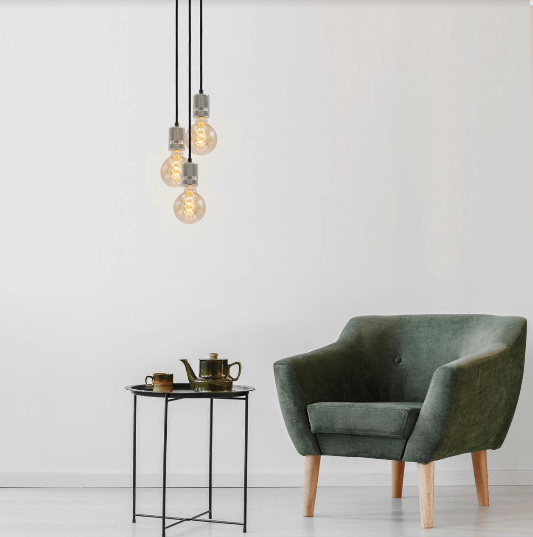Industriële zilveren snoerpendel incl. 5W XL lamp, amber glas, 1800K, Ø95