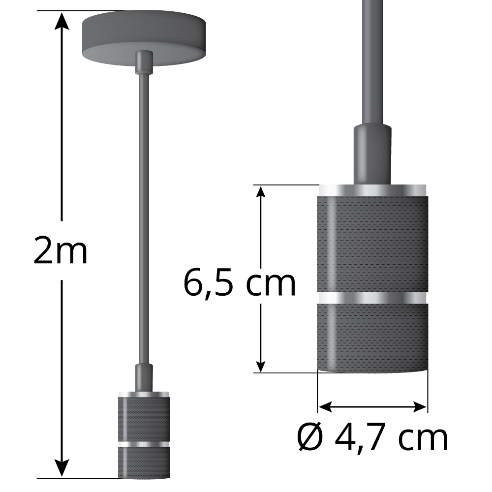 Industriële zilveren snoerpendel incl. 5W XL lamp, amber glas, 1800K, Ø95