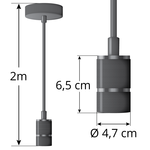 Industriële glanzende zwarte snoerpendel incl. 5W XL lamp, amber glas, 1800K, Ø95