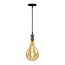 Moderne zilveren snoerpendel incl. 8,5W tot 10W XXL lamp, amber glas, 2000K, Ø160