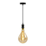 Moderne mat zwarte snoerpendel incl. 8,5W tot 10W XXL lamp, amber glas, 2000K, Ø160