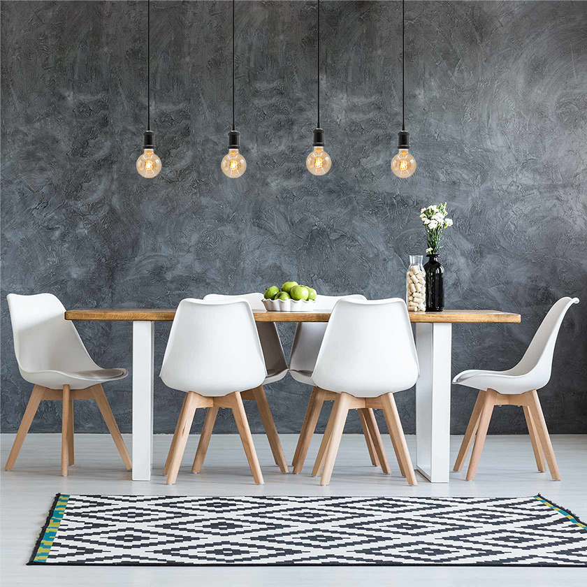 Moderne mat zwarte snoerpendel incl. 5W XL lamp, amber glas, 1800K, Ø95