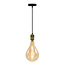 Industriële gouden snoerpendel incl. 8,5W tot 10W XXL lamp, amber glas, 2000K, Ø160