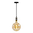 Moderne zilveren snoerpendel incl. 8,5W tot 10W XXXL lamp, amber glas, 2000K, Ø200