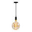 Moderne mat zwarte snoerpendel incl. 8,5W tot 10W XXXL lamp, amber glas, 2000K, Ø200