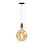 Moderne glanzende zwarte snoerpendel incl. 8,5W tot 10W XXXL lamp, amber glas, 2000K, Ø200