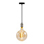 Industriële zilveren snoerpendel incl. 8,5W tot 10W XXXL lamp, amber glas, 2000K, Ø200