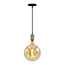 Industriële zilveren snoerpendel incl. 8,5W tot 10W XXXL lamp, amber glas, 2000K, Ø200