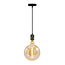 Industriële glanzende zwarte snoerpendel incl. 8,5W tot 10W XXXL lamp, amber glas, 2000K, Ø200