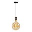Industriële rosé gouden snoerpendel incl. 8,5W tot 10W XXXL lamp, amber glas, 2000K, Ø200