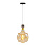 Industriële rosé gouden snoerpendel incl. 8,5W tot 10W XXXL lamp, amber glas, 2000K, Ø200