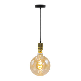 Industriële gouden snoerpendel incl. 8,5W tot 10W XXXL lamp, amber glas, 2000K, Ø200
