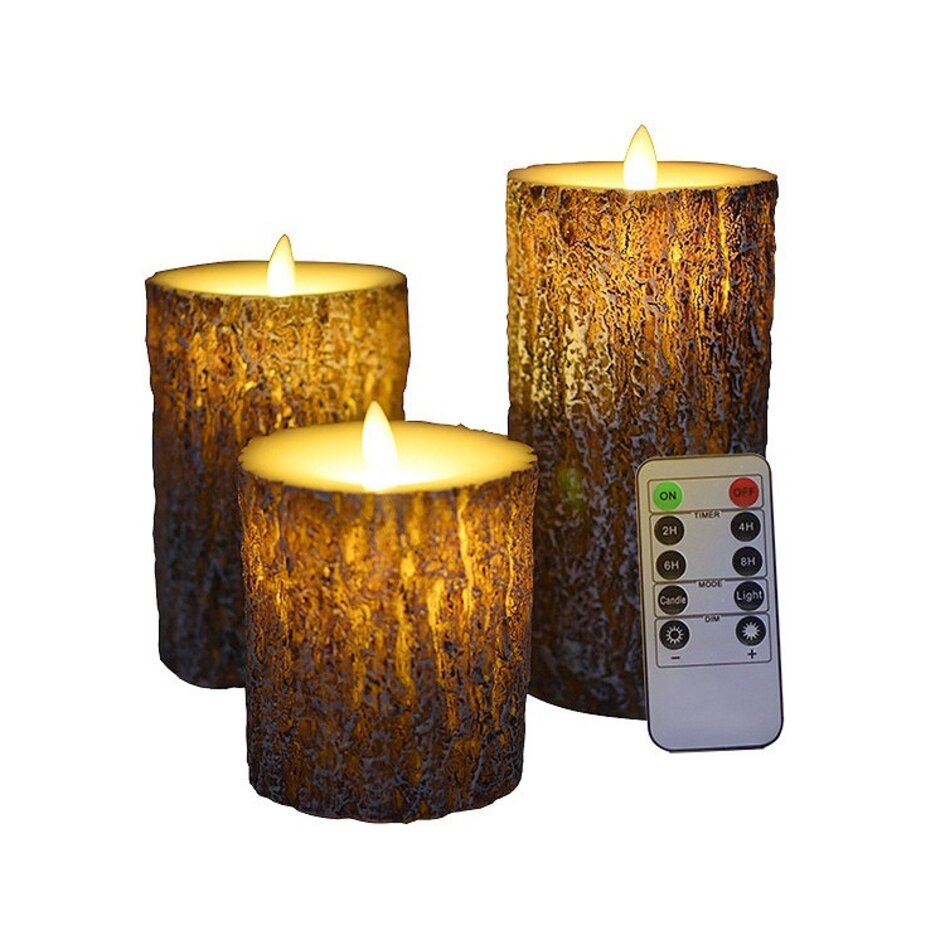 Kaarsen set boomschors met afstandsbediening Arbor - Set van 3