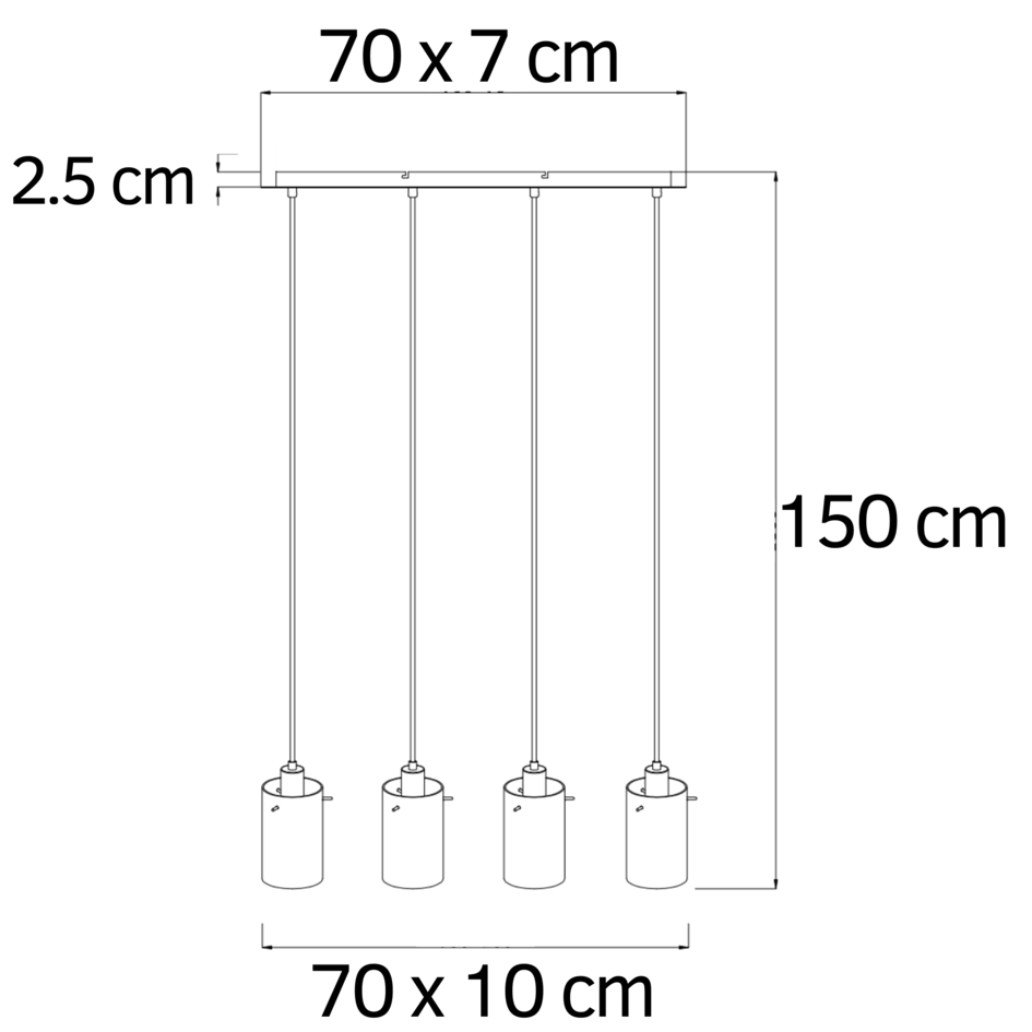 4-lichts industriële hanglamp Tuscon - mat zwart en amber